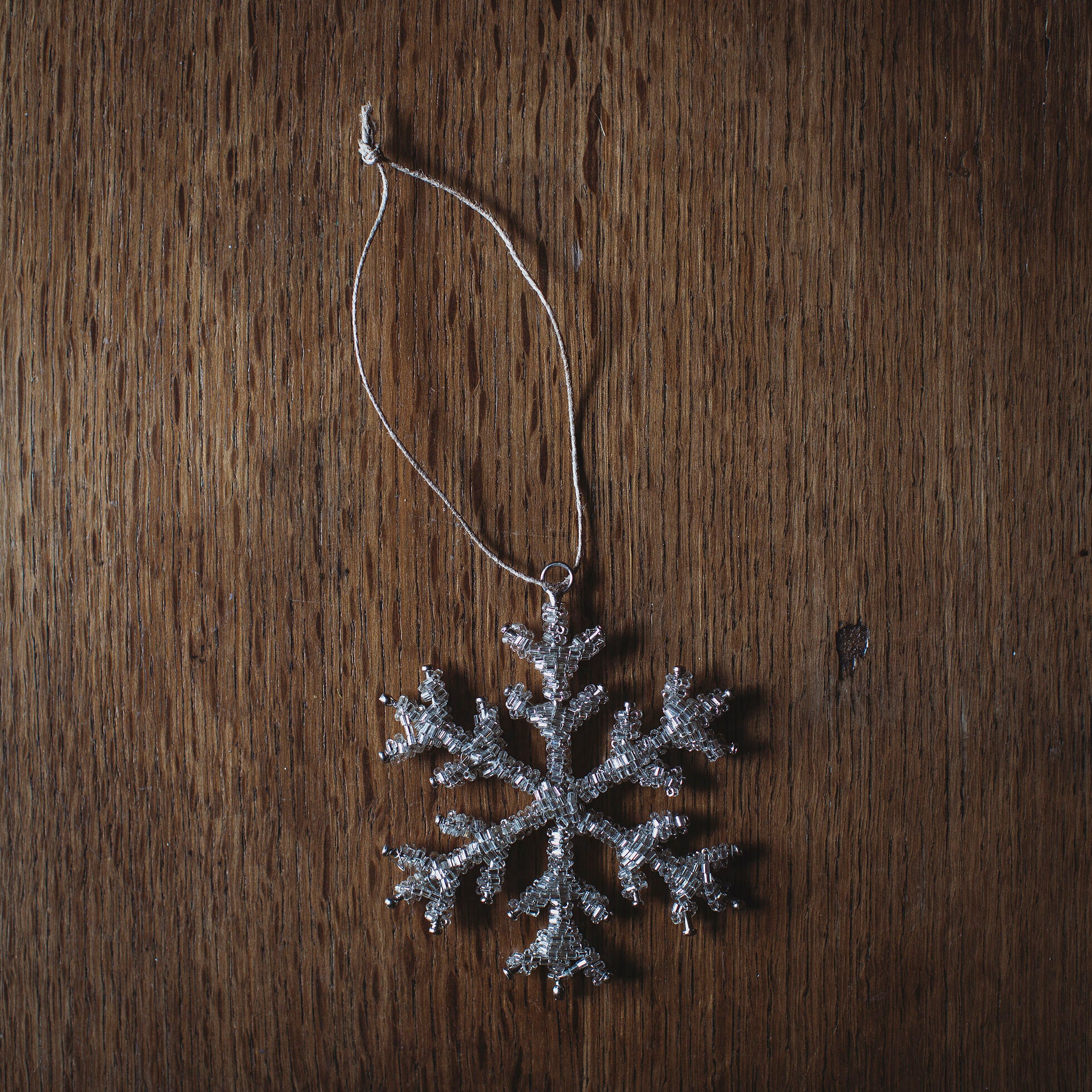 Silver Glass Beaded Snowflake Shape Decoration