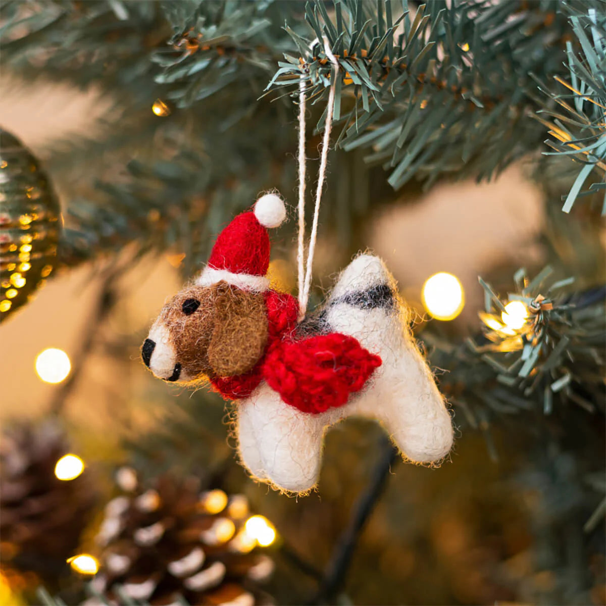 Fox Terrier with Hat and Scarf Hanging Decoration