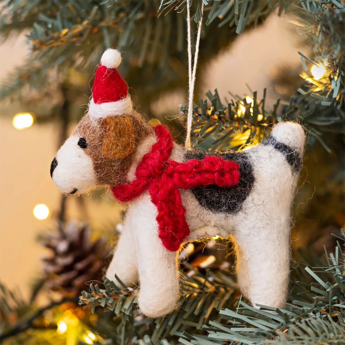 Fox Terrier with Hat and Scarf Hanging Decoration