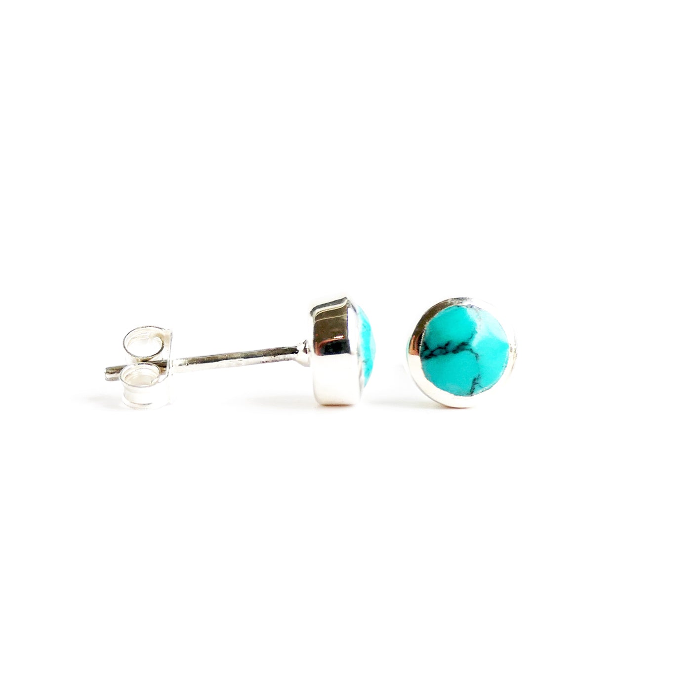 Birthstone Stud Earrings December: Turquoise and Sterling Silver