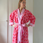 Full Length Cotton Kimono - Jaipur Magenta & Orange