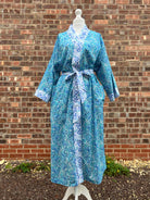 Long Cotton Kimono - Jaipur Turquoise & Blue