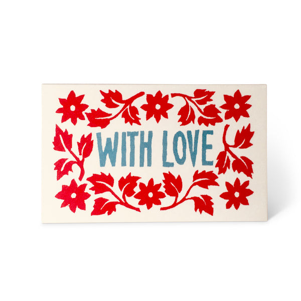 Greetings Card: Tiny Gift Cards Leaves and Stars Red and Blue