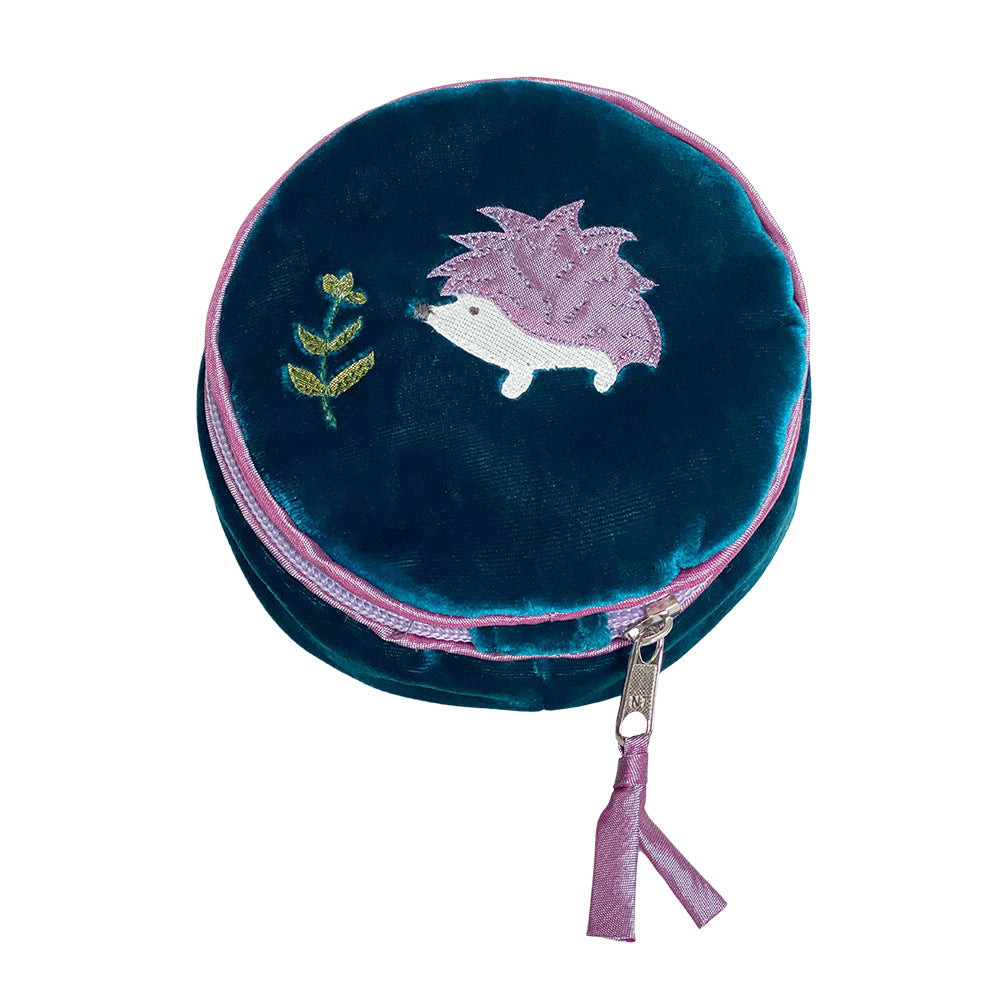 Velvet Jewellery Round Purse Hedgehog :Dark Turquoise