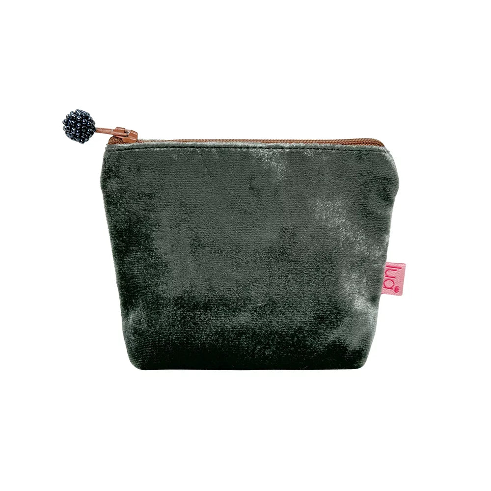 Mini Velvet Purse Dark Sage with Brown Zip