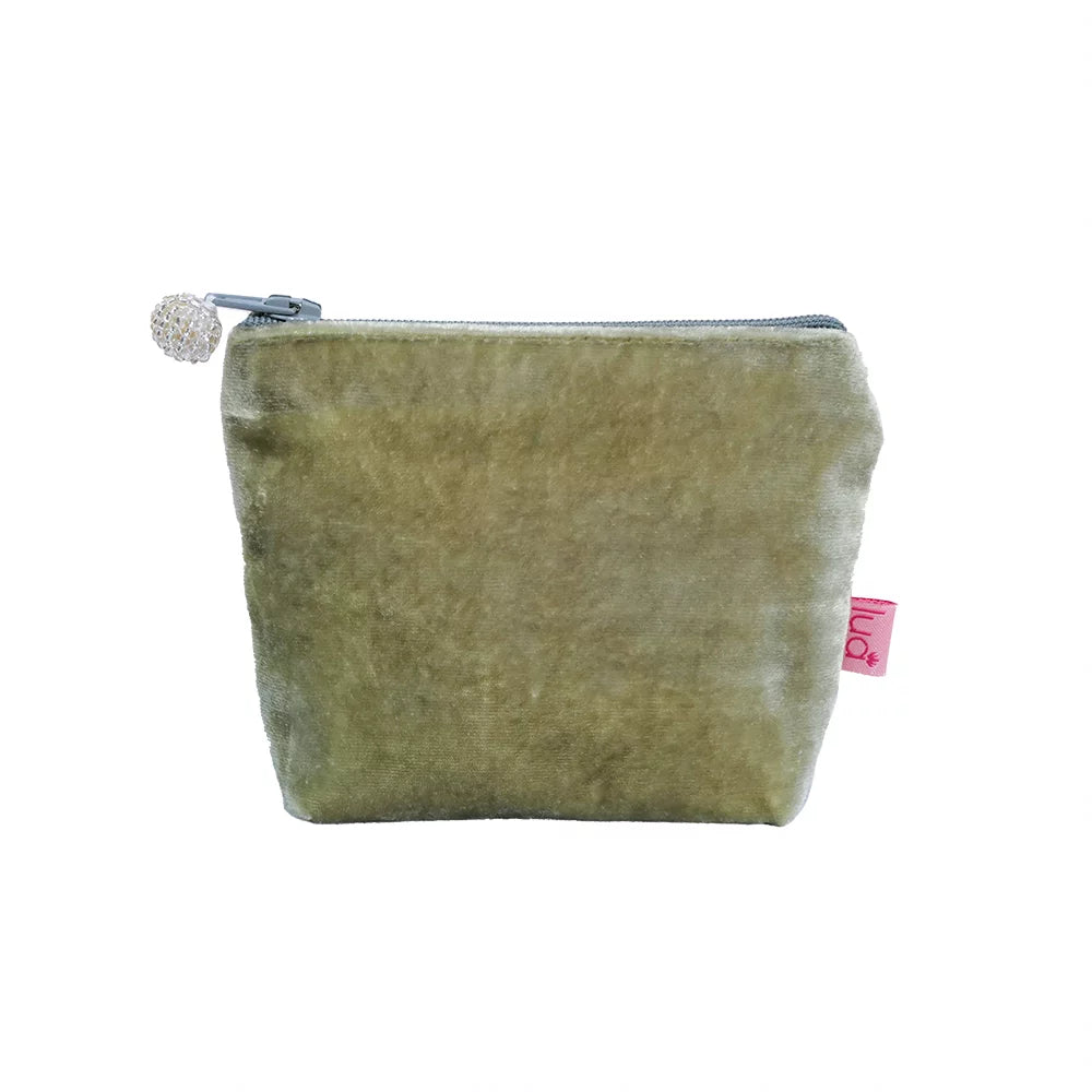 Mini Velvet Purse Dulcet Green with Grey Zip