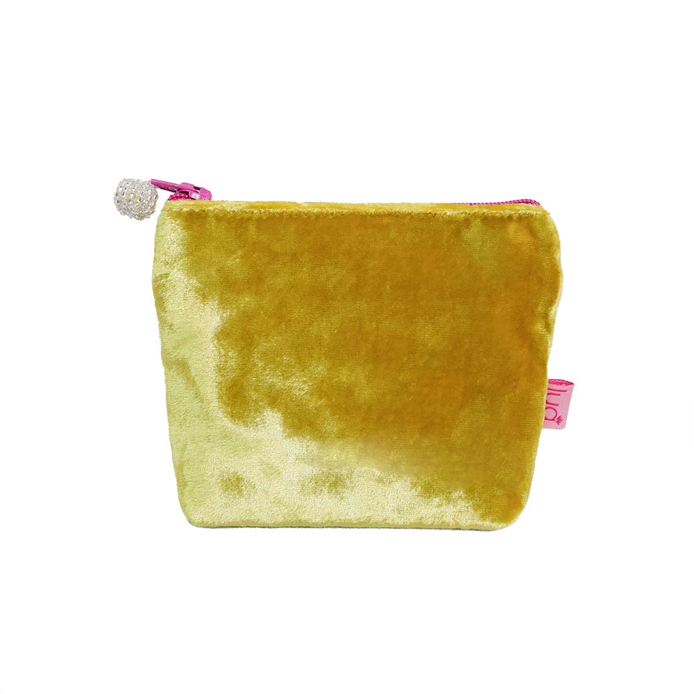 Mini Velvet Purse Mustard with Pink Zip