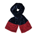 Silk Velvet Scarf with Contrasting Ends - Navy