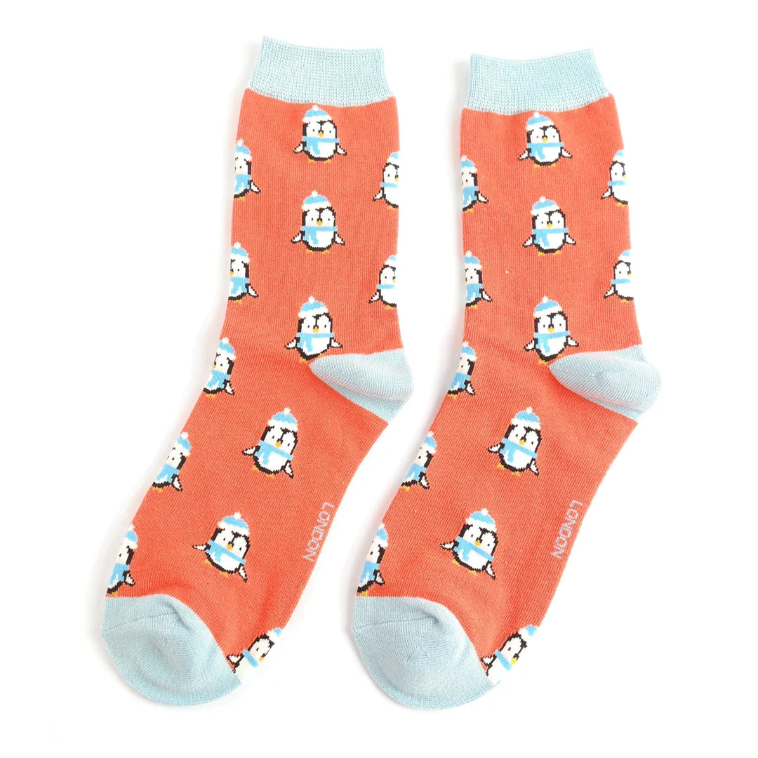 Cute Penguins Burnt Orange Socks