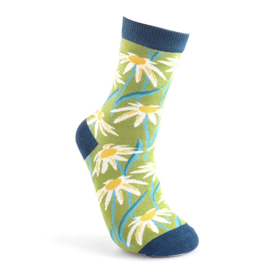 Oxeye Daisies Lime Socks