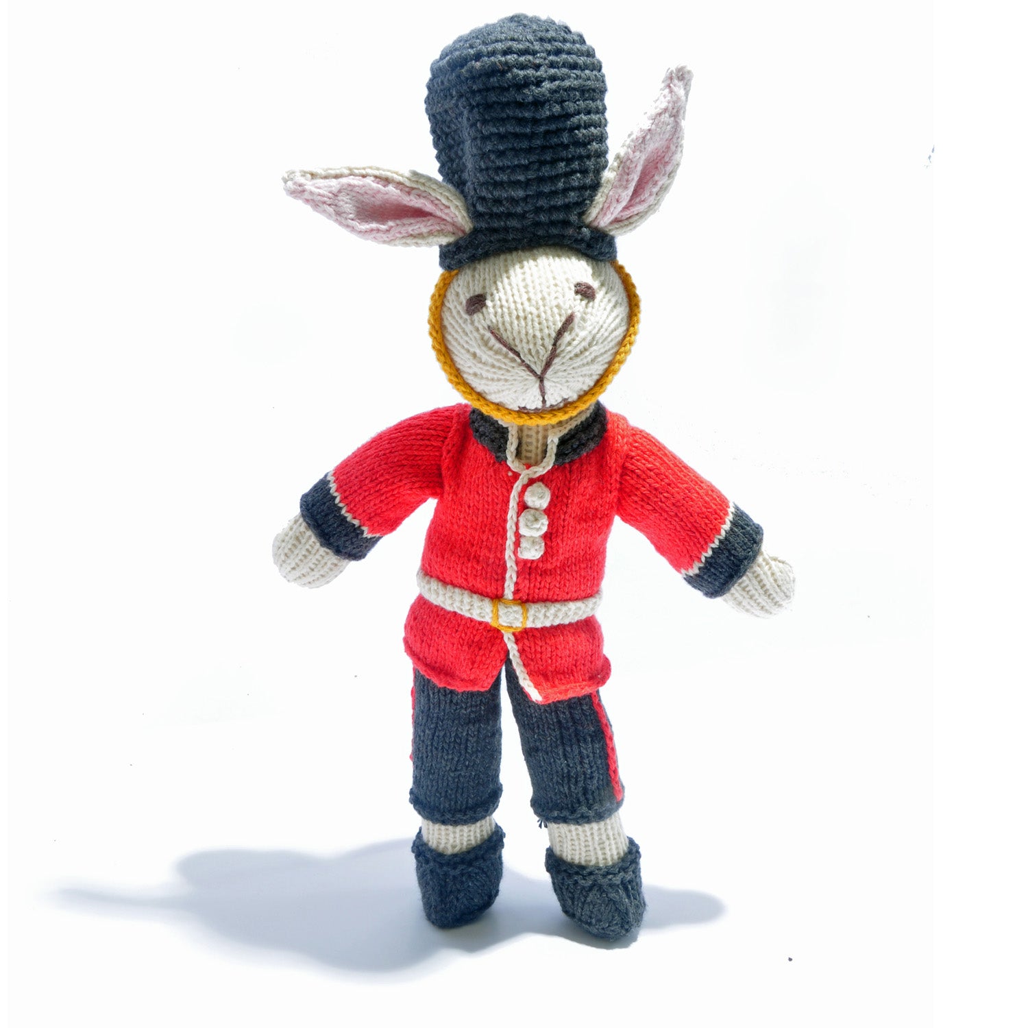 Hand Knitted Rabbit Soft Toy in Guardsman Outfit