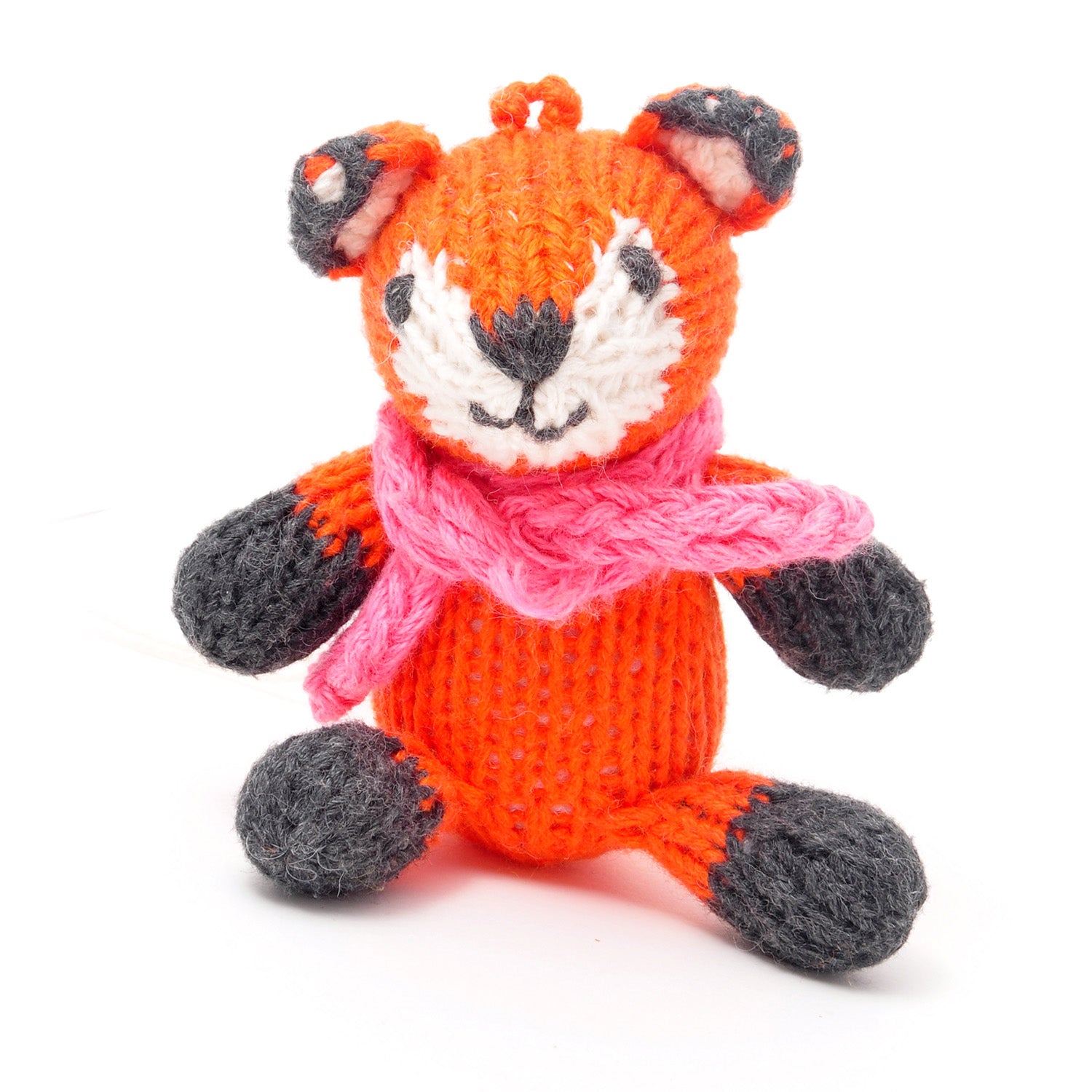 Hand Knitted Baby Fox in Scarf Soft Toy in Organic Cotton