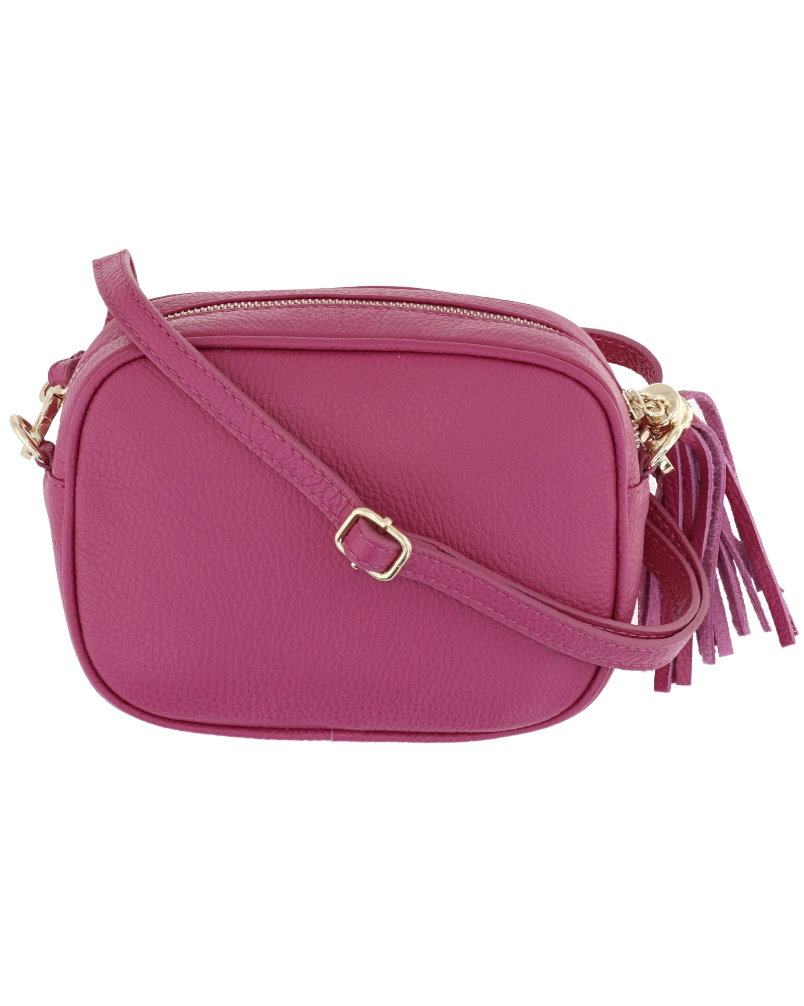 Tassle Crossbody Leather Camera Bag Fuchsia