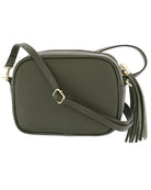 Tassle Crossbody Leather Camera Bag Khaki