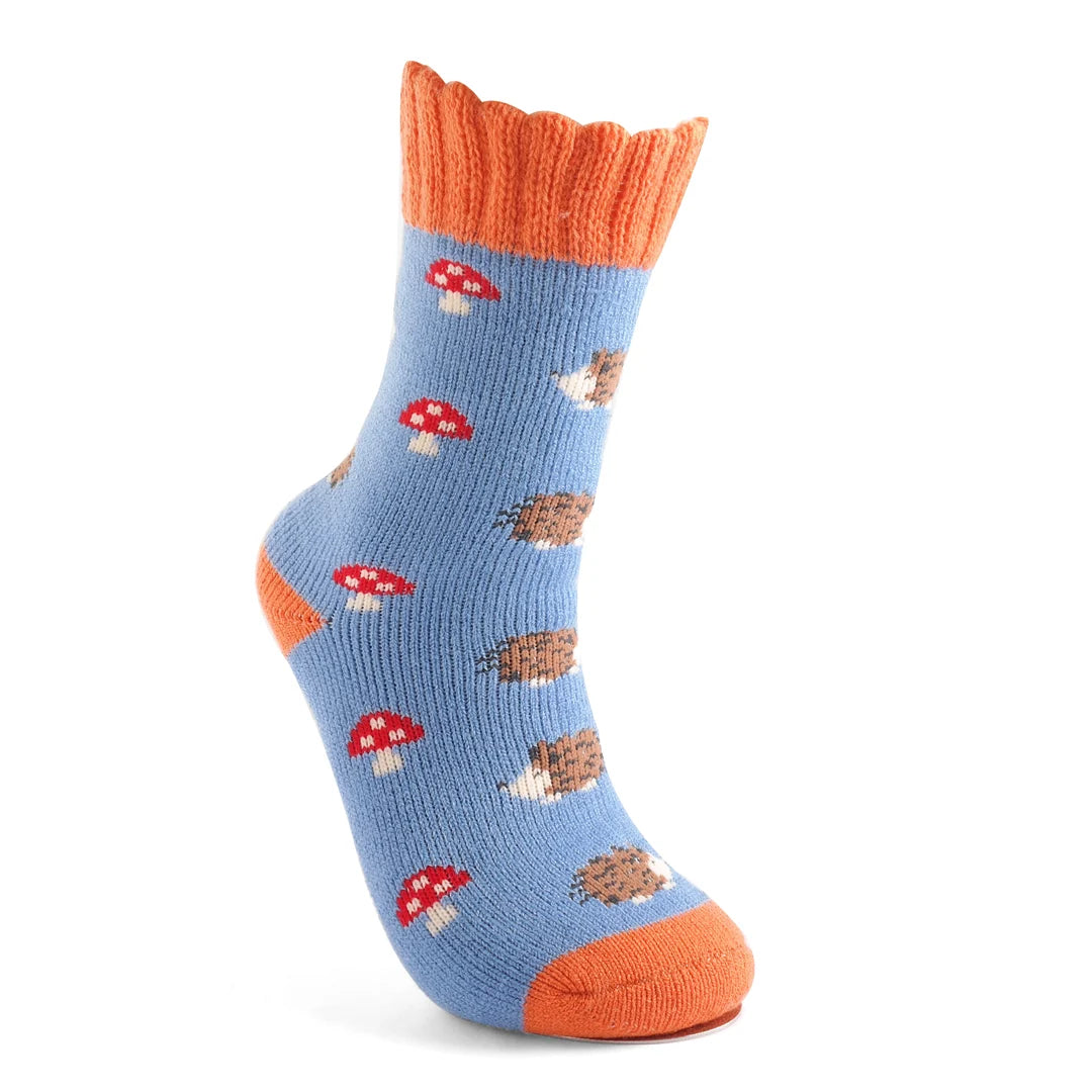 Winter Hedgehogs & Toadstools Cornflower Socks