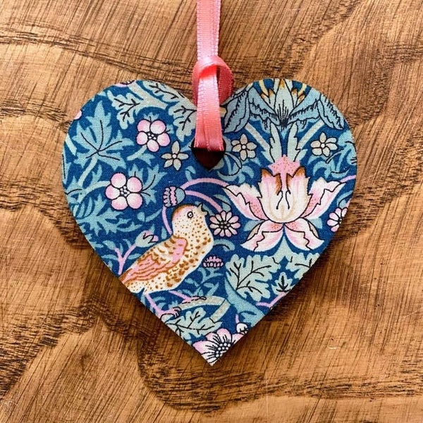 Wooden Heart Made with Liberty Strawberry Thief