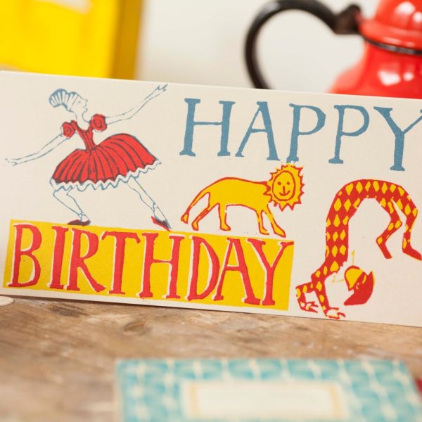 Greetings Card: Long Card Happy Birthday Ballerina Red, Yellow and Blue