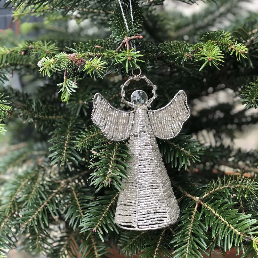 Silver Glass Beaded Angel Decoration