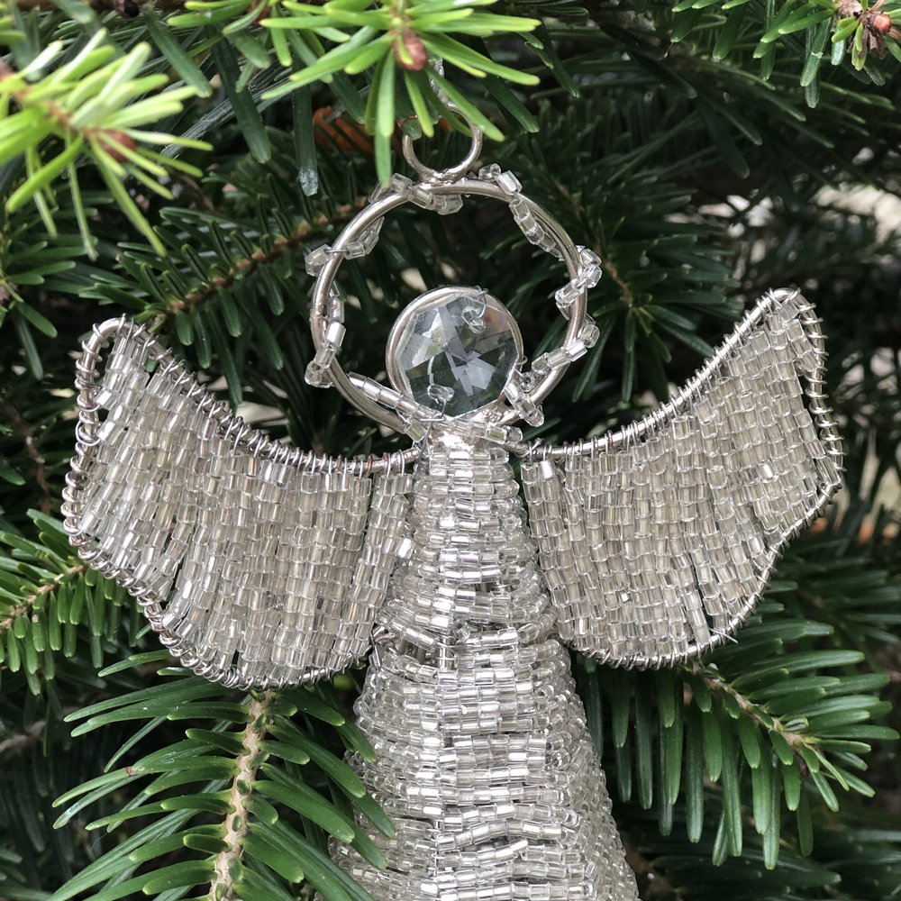 Silver Glass Beaded Angel Decoration