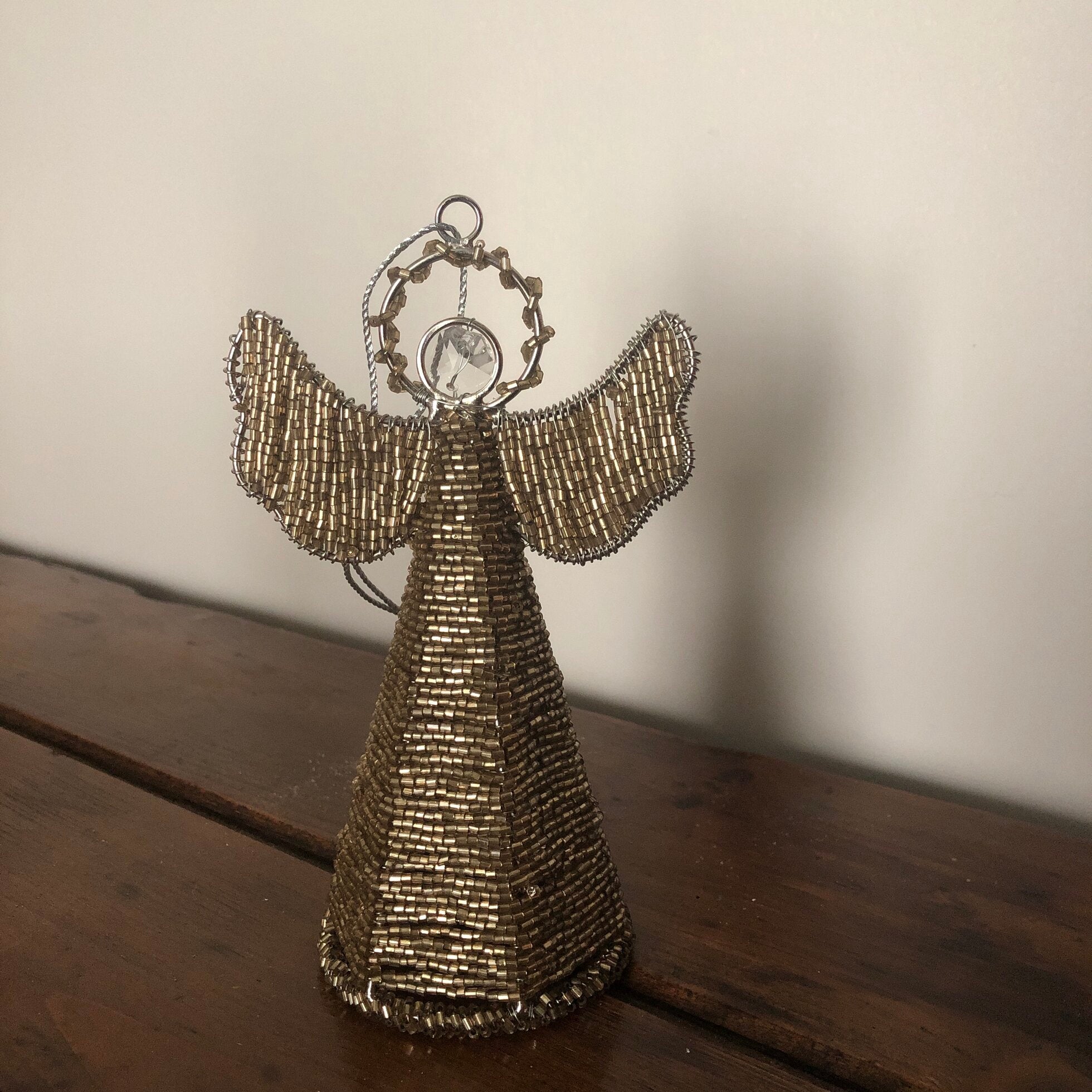 Antique Gold Glass Beaded Angel Decoration