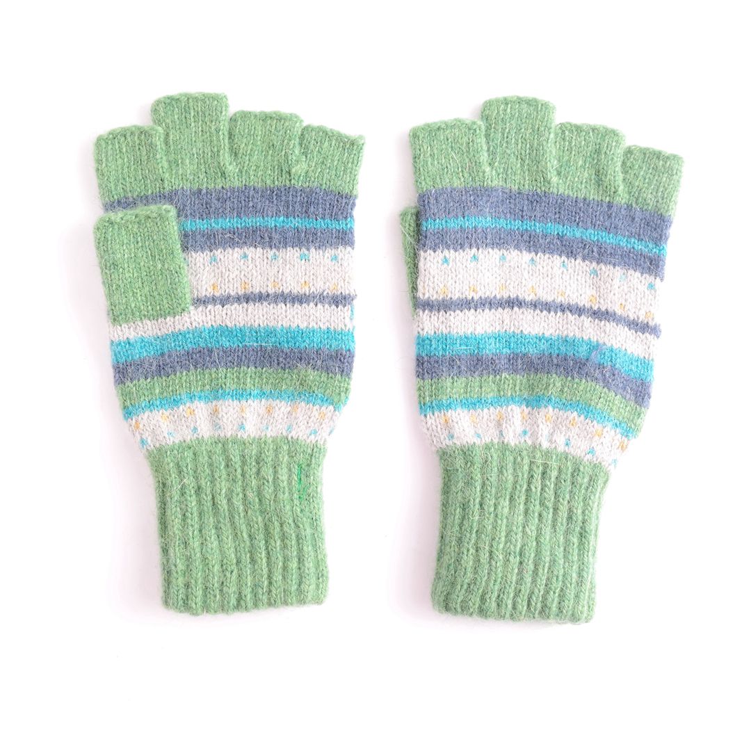 Green Dots and Stripes Fingerless Gloves