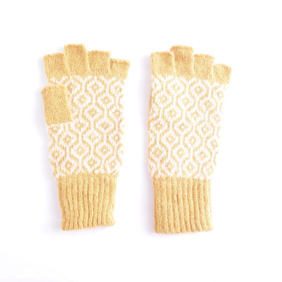 Yellow Honeycomb Fingerless Gloves