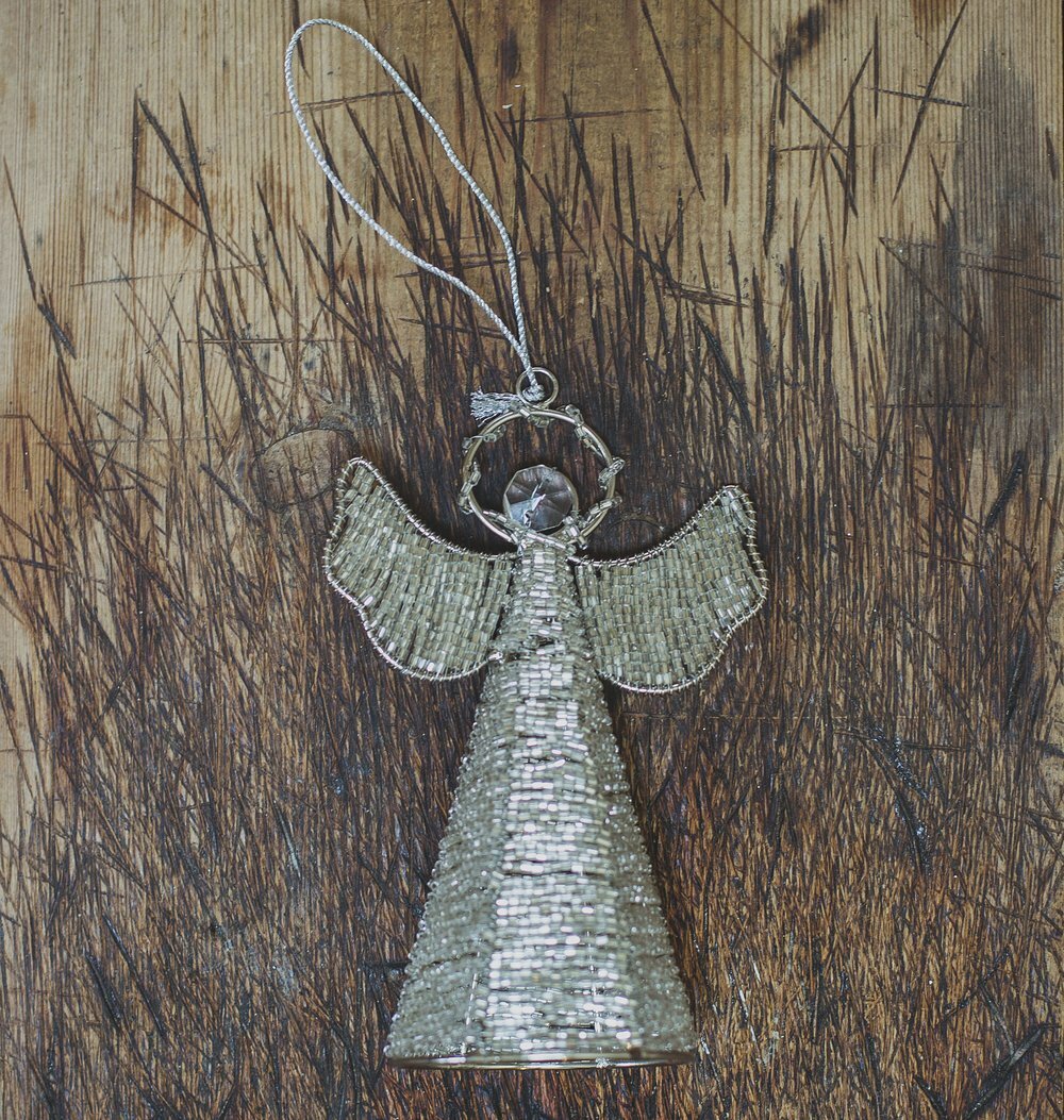 Silver Glass Beaded Angel Decoration